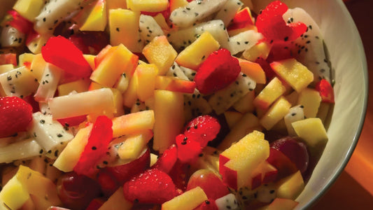 Winter Fruit Salad with Apples, Grapes, Dragon Fruit and Raspberries
