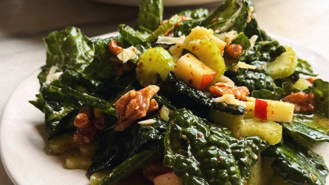 Kale Salad with Apples, Cheddar, and Honey Mustard Vinaigrette